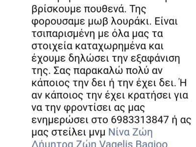 Χάθηκε η Μέλα από Άνω Λιόσια Σκύλος- Άνω Λιόσια